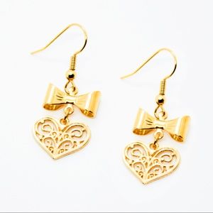 Heart Filigree Bow Handmade Earrings